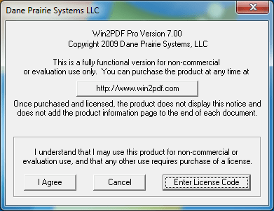 Enter Win2PDF license window