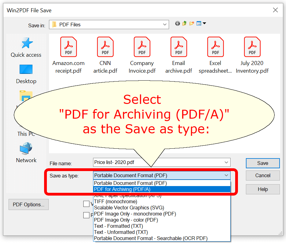 Main Win2PDF File Save Window