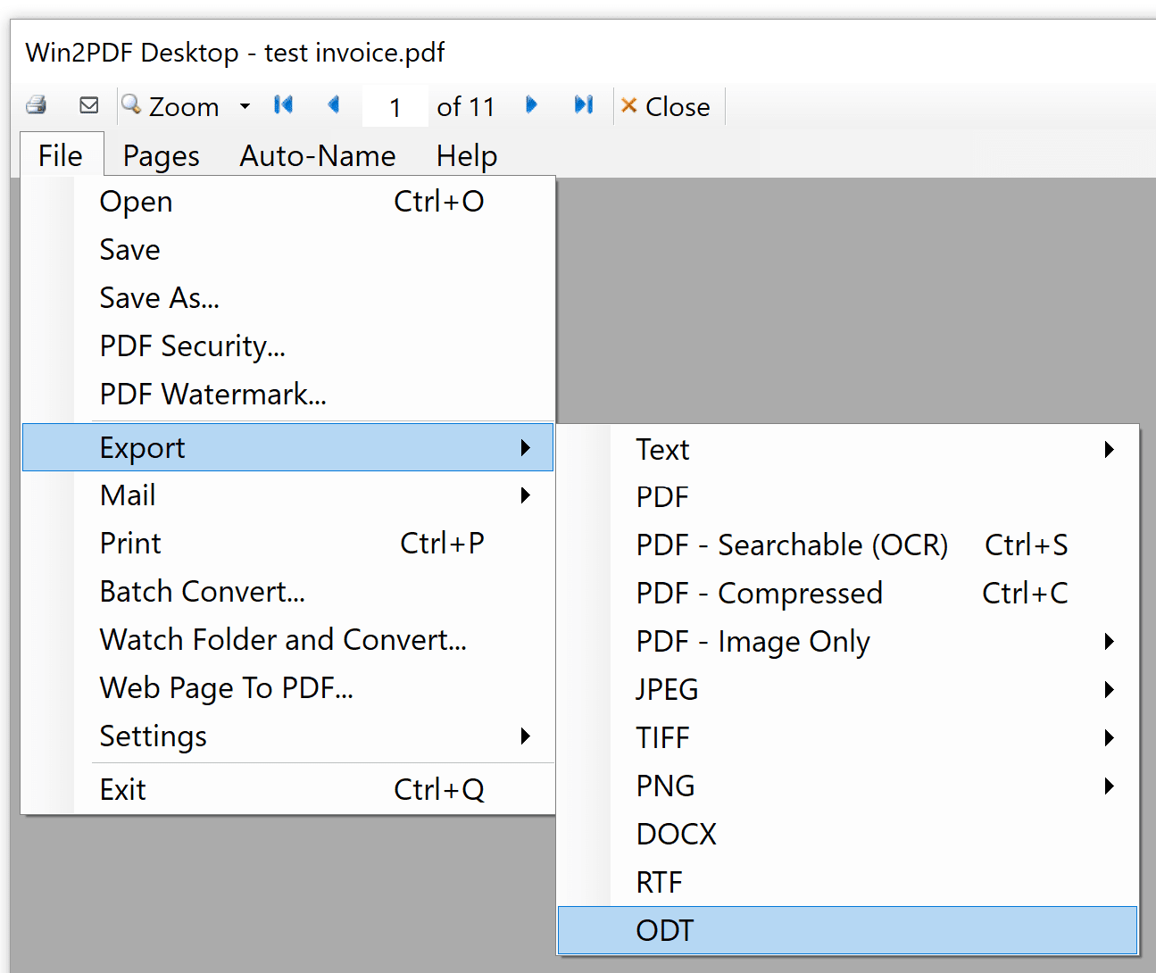 Win2PDF Desktop - Export PDF to ODT
