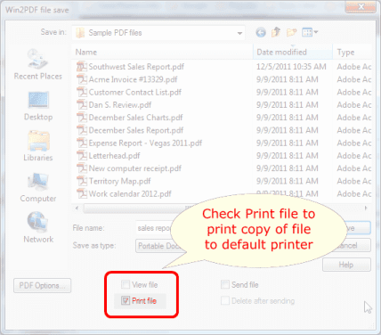 Win2PDF Print PDF option