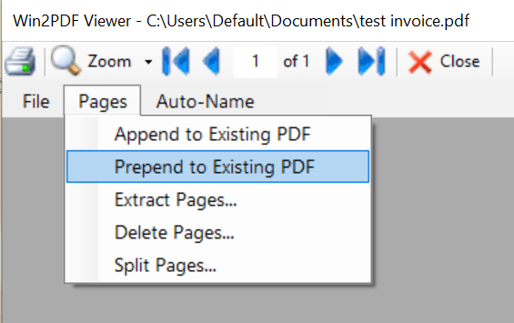 Win2PDF Desktop - Prepend to an Existing PDF