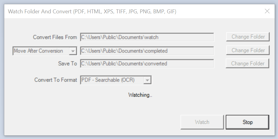 Win2PDF Desktop - Watching Folder
